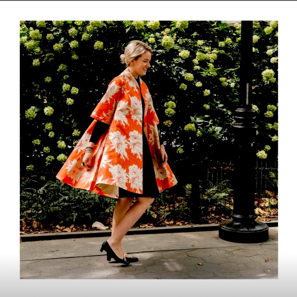 Frances Valentine Orange Cape with Floral Pattern